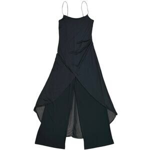 Y2K La Belle Sheer Chiffon Overlay Jumpsuit In Black
